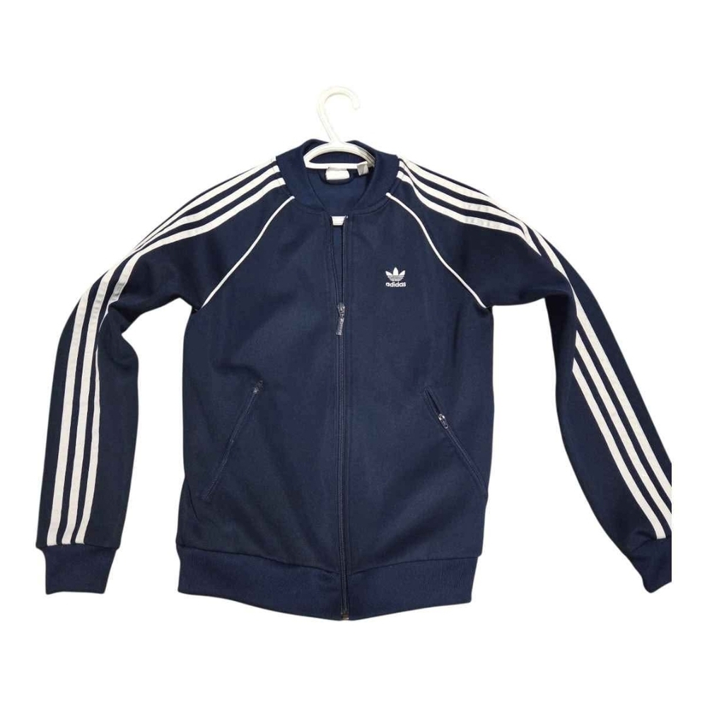 Adidas Navy Blue Track Jacket With Zip Pockets Sleeve Stripes And Logo Sz xs